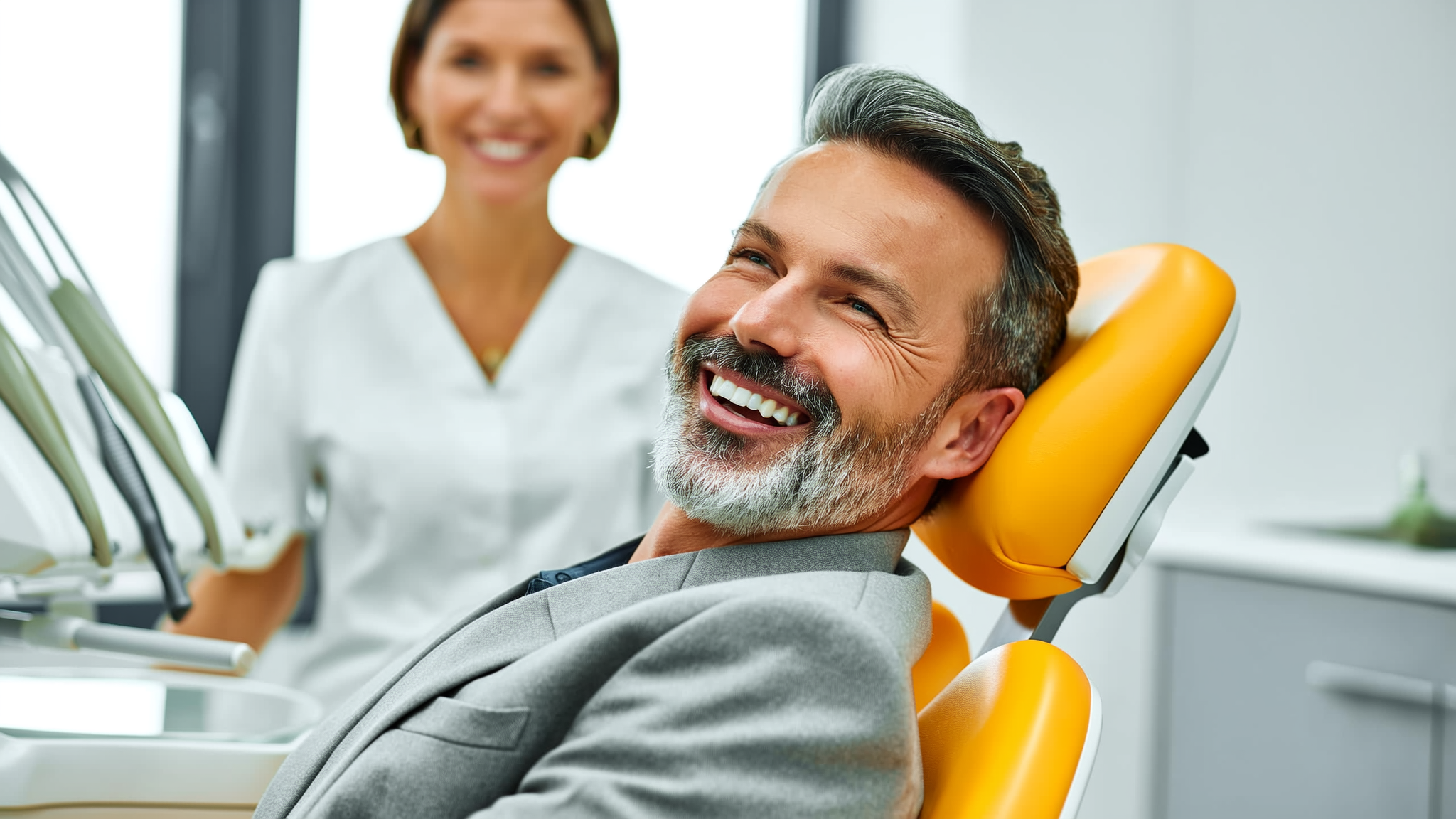 Man smiling confidently after dental implants at a West Palm Beach dental office