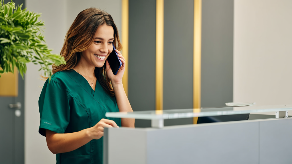 Dental receptionist scheduling a same-day emergency appointment in West Palm Beach