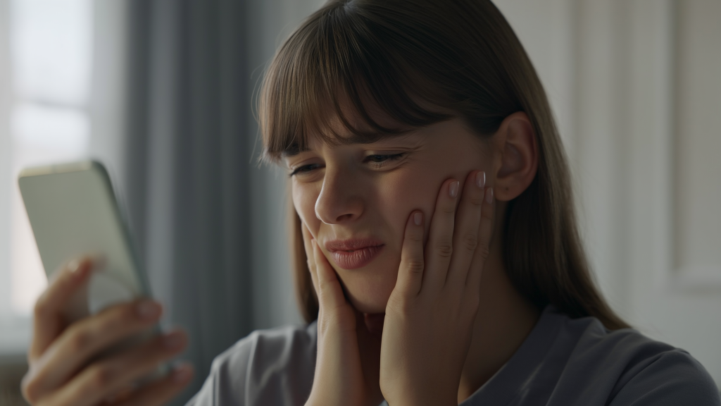 Woman with a sudden toothache looking for an emergency dentist in West Palm Beach