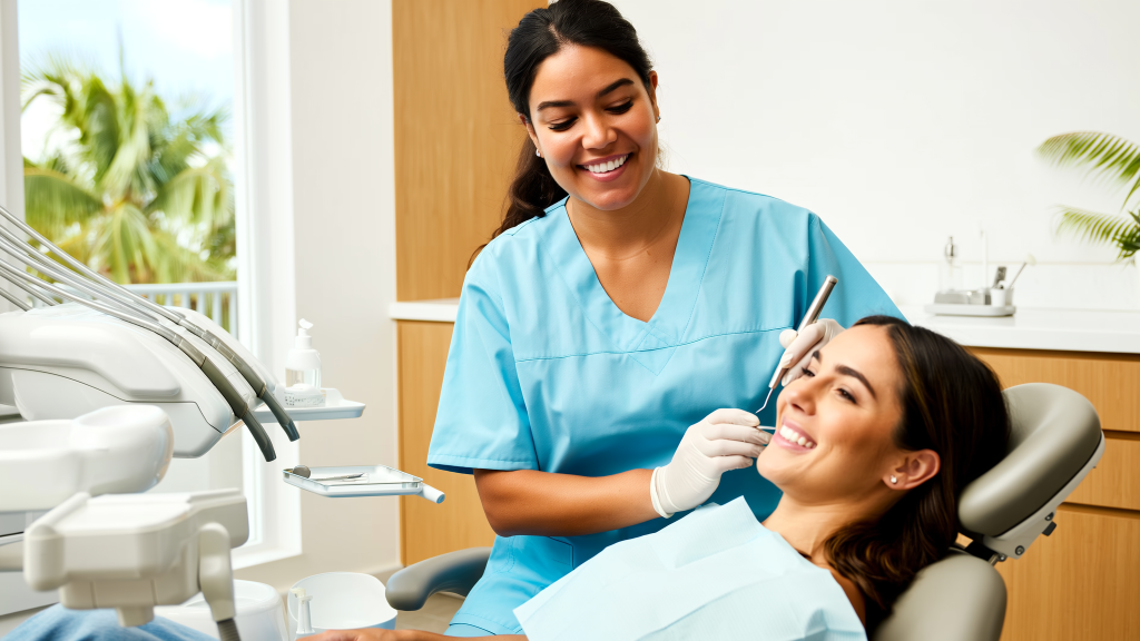 Dental hygienist performing an affordable dental cleaning at a West Palm Beach area dental office