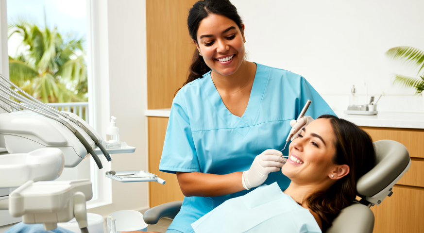 Dental hygienist performing an affordable teeth cleaning at a West Palm Beach area dental office