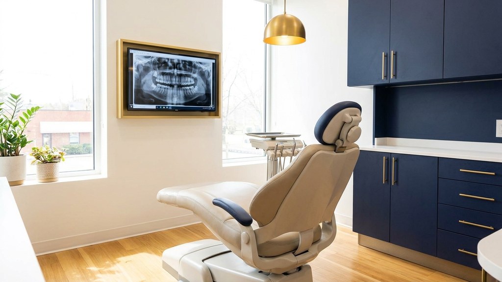 Modern dental exam room with a digital X-ray screen at a Lake Worth dentist