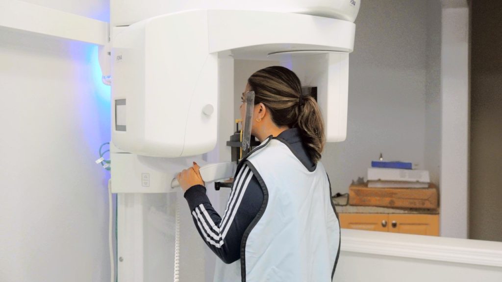 Panoramic X-ray machine in the imaging room at Cagigas Dental, Lake Worth